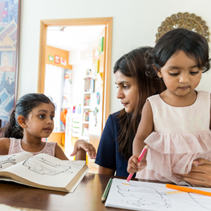 Family Sponsorship - Indian mother and children doing homework